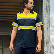 Men's Hi-Visibility Colorblock Ripstop Short Sleeve Work Shirt